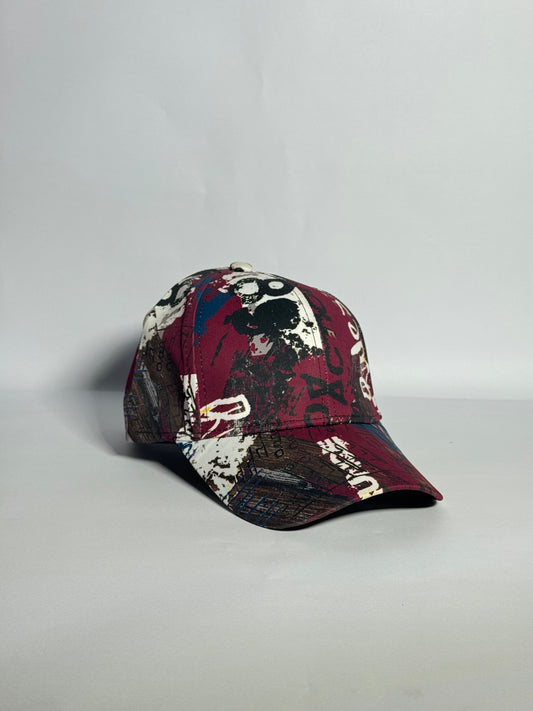 Red Abstract Graffiti Print Baseball Cap-Imported