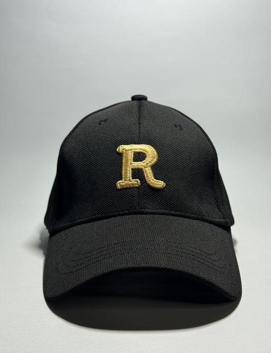 Black Baseball Cap with Gold Embroidered 'R'