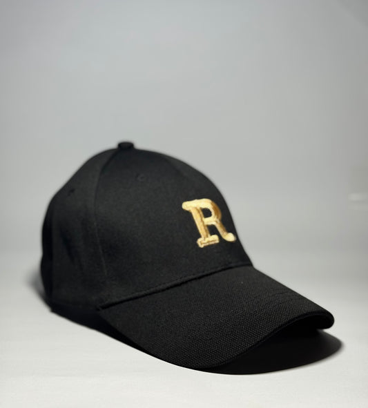 Beige Baseball Cap with Gold Embroidered 'R'