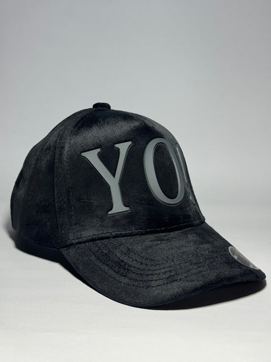 Full Velvet 'YO!' Baseball Cap-Black
