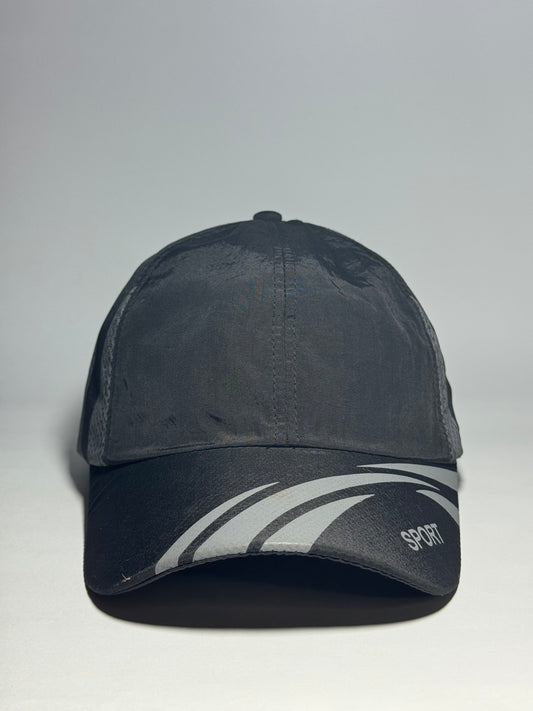 "SPORT" Reflective Performance Black Cap - Mesh Panels