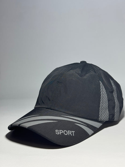 "SPORT" Reflective Performance Black Cap - Mesh Panels
