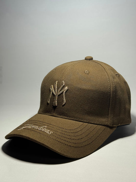 NY Style Baseball Cap with Gold Logo-White