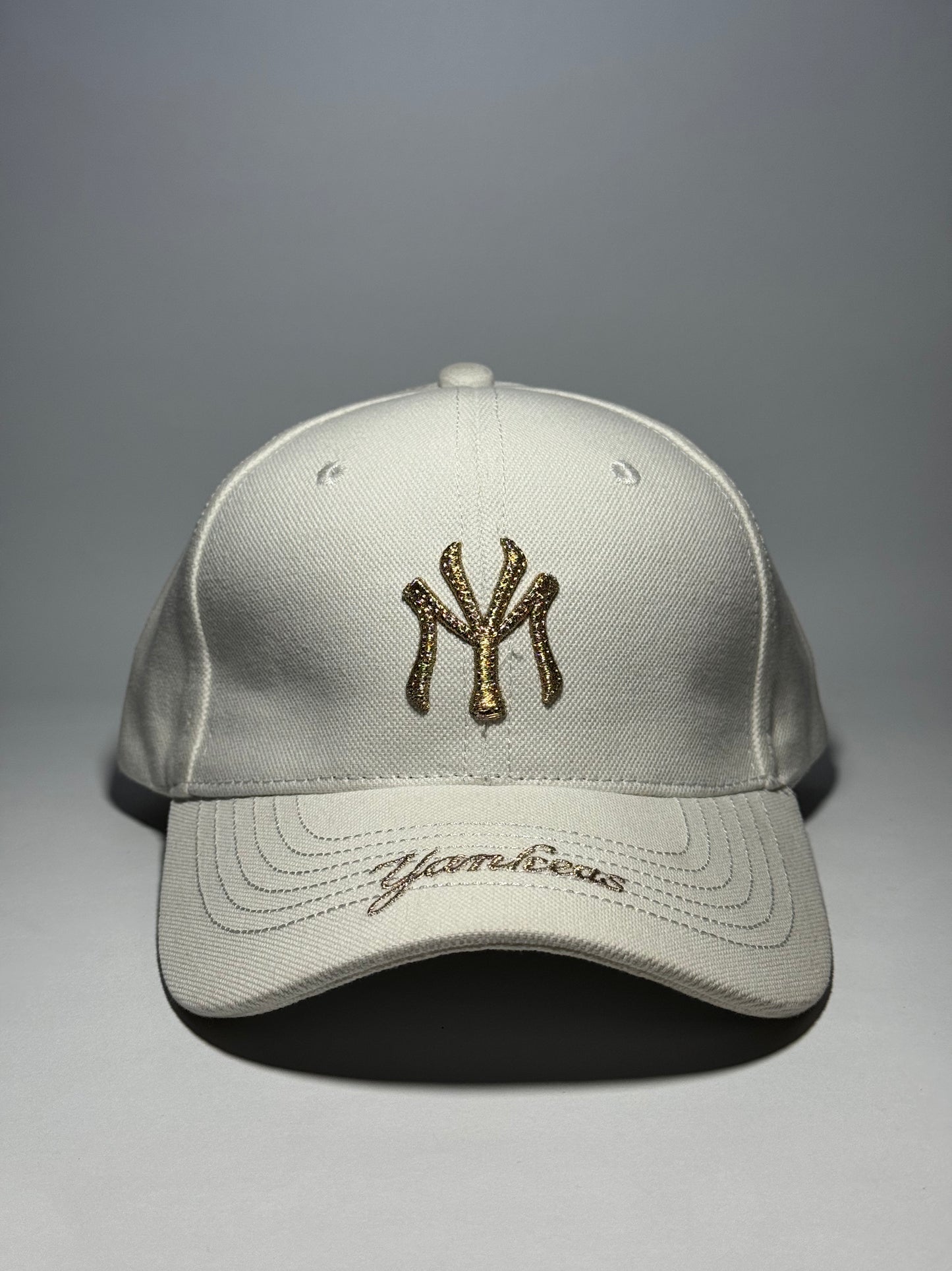 NY Style Baseball Cap with Gold Logo-White