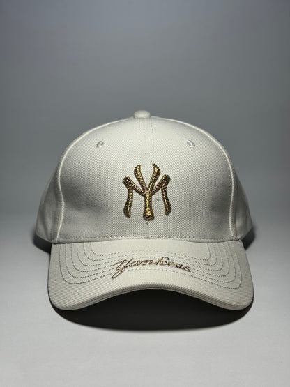 NY Style Baseball Cap with Gold Logo-White