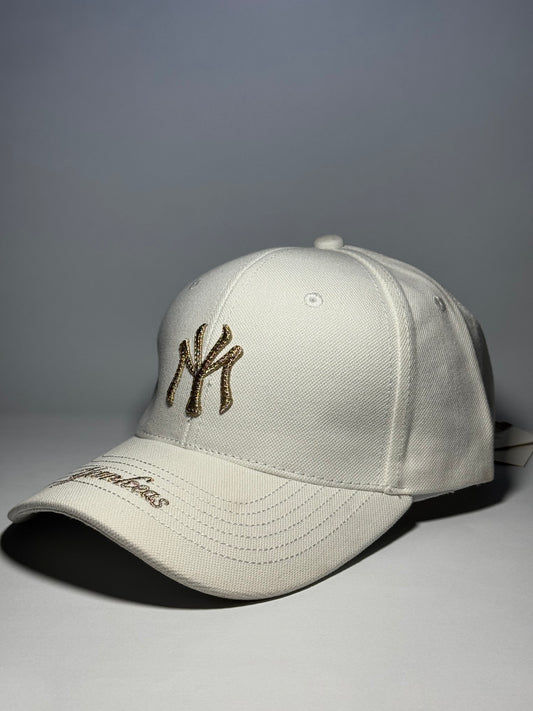 NY Style Baseball Cap with Gold Logo-White