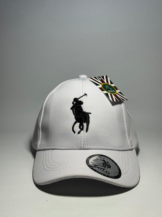 Premium Polo Ralph Lauren White Cap with Black Rider Logo