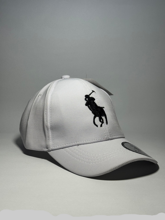 Premium Polo Ralph Lauren White Cap with Black Rider Logo