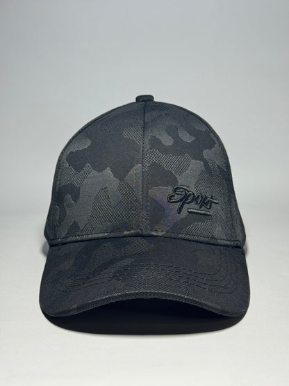 Black Camo Baseball Cap with "Sport" Embroidery