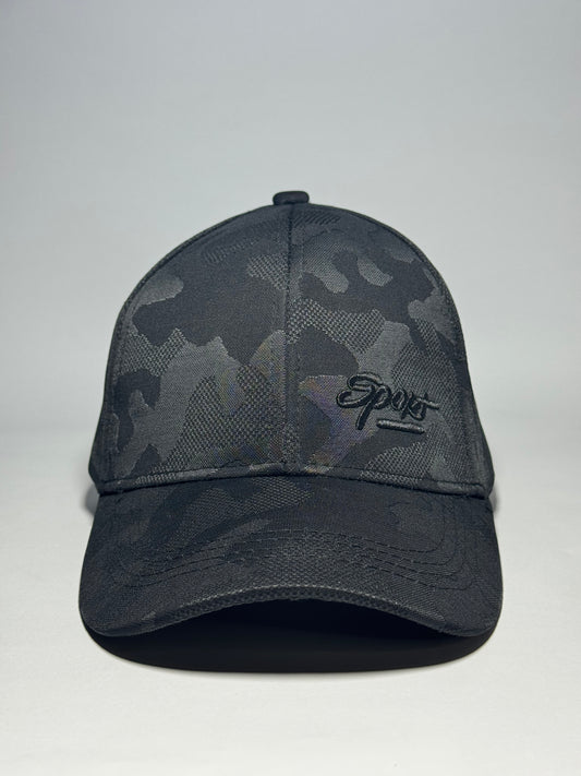 Black Camo Baseball Cap with "Sport" Embroidery