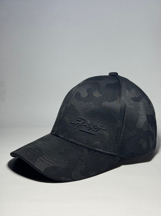 Black Camo Baseball Cap with "Sport" Embroidery