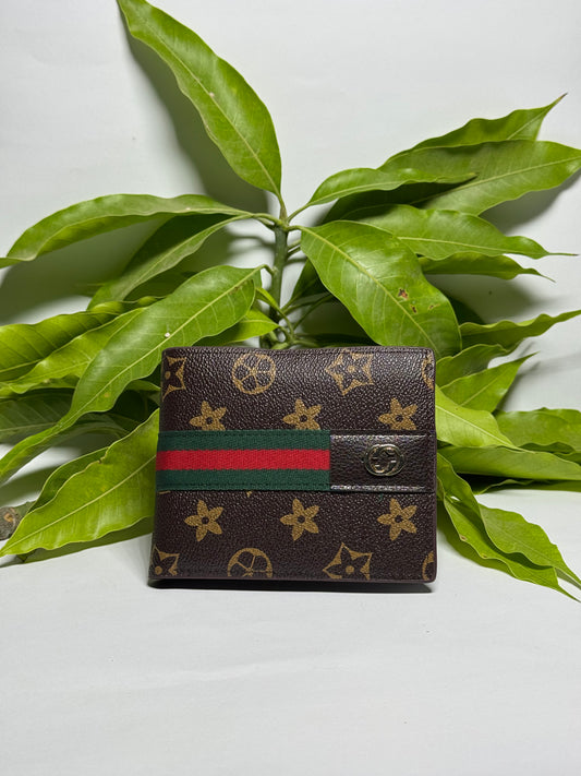 Stylish Brown Wallet with Green and Red Stripe