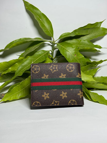 Stylish Brown Wallet with Green and Red Stripe