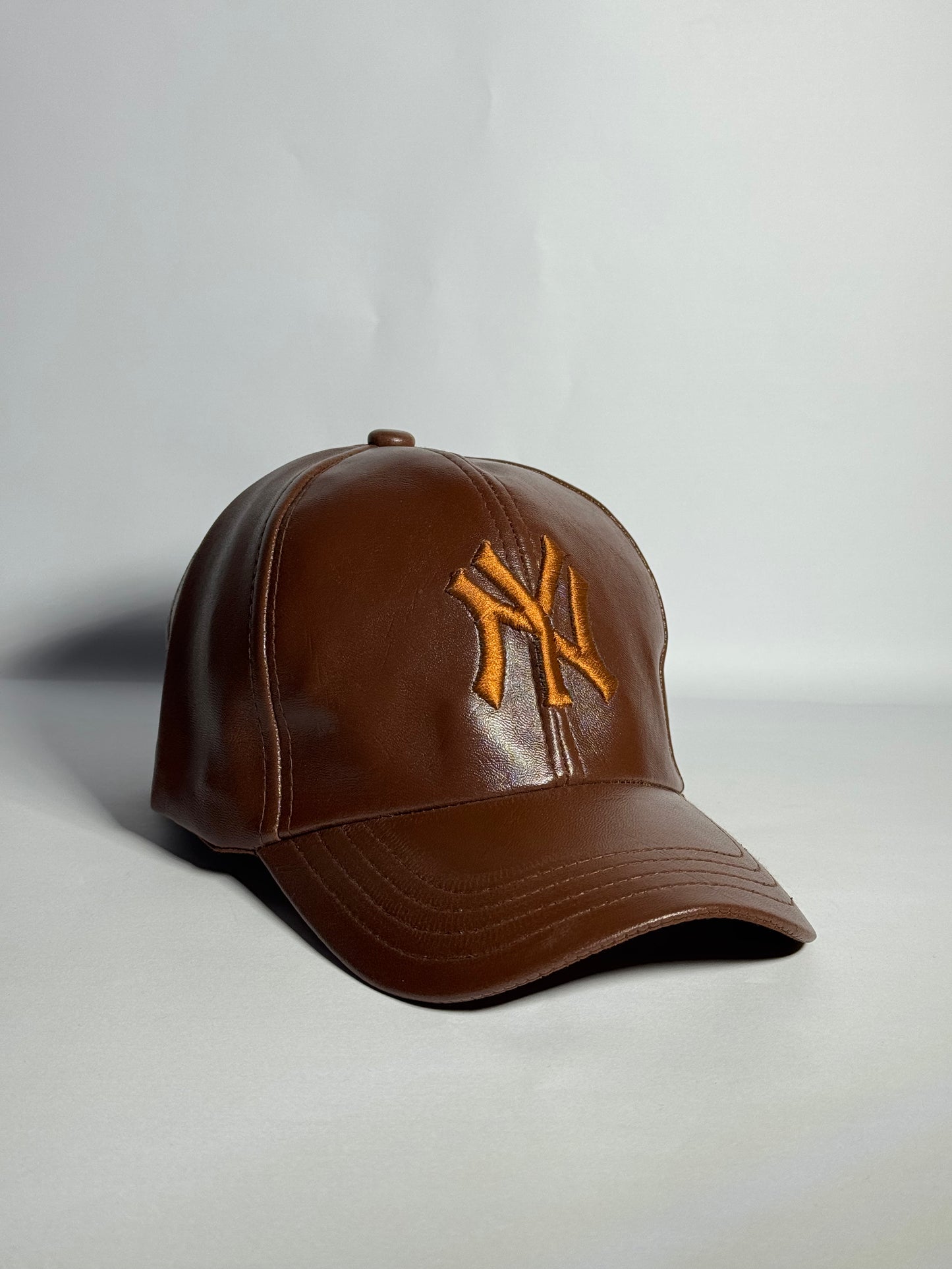 Classic Black Leather "NY" Cap