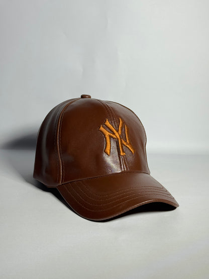 Classic Black Leather "NY" Cap