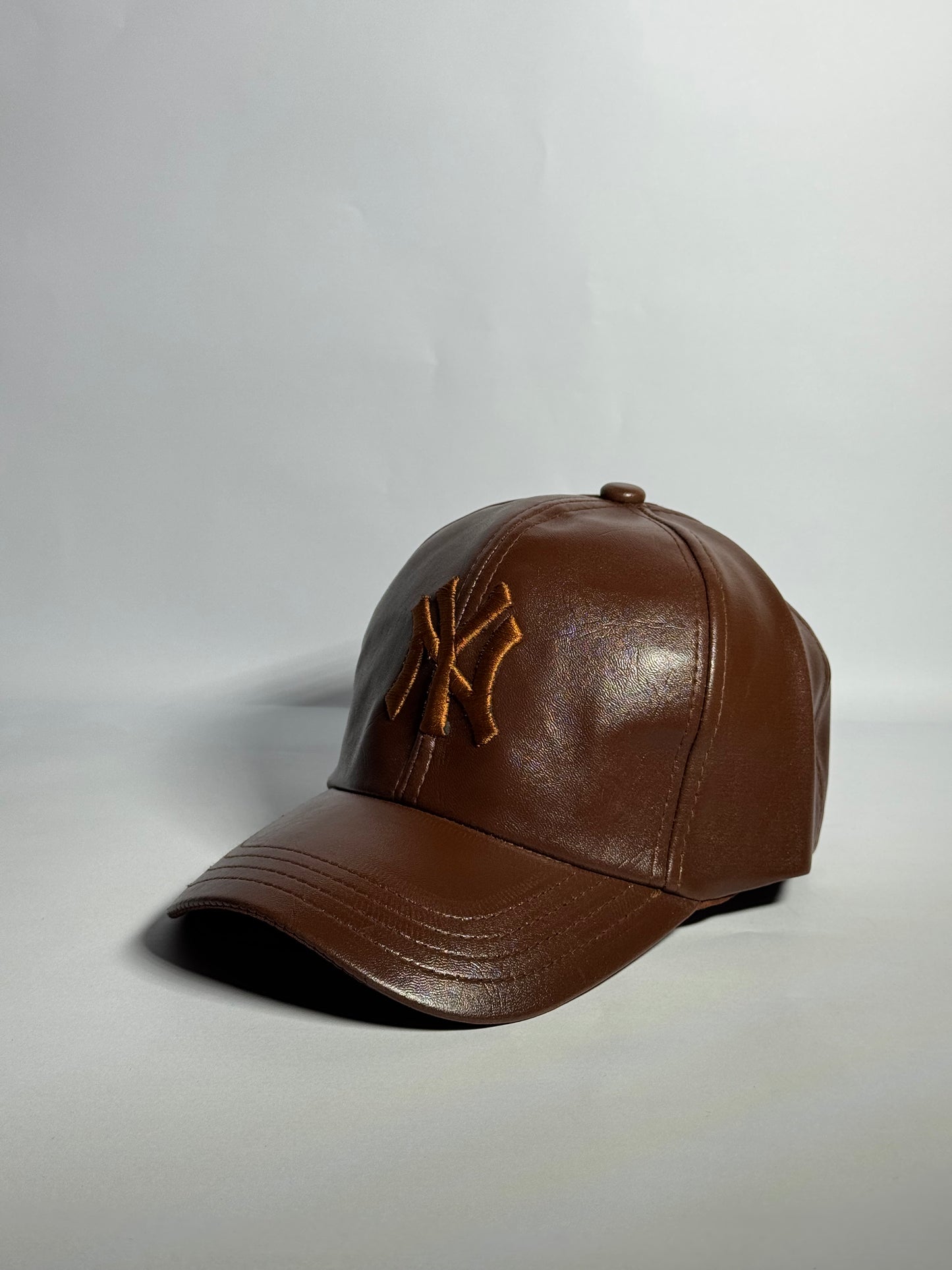 Classic Black Leather "NY" Cap