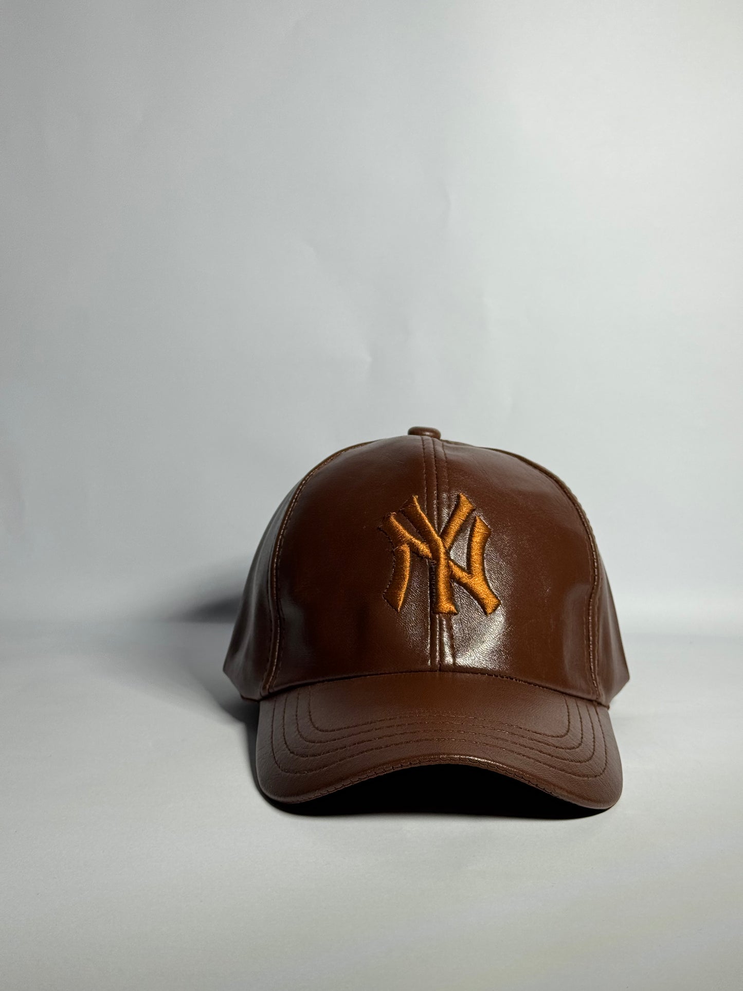 Classic Black Leather "NY" Cap