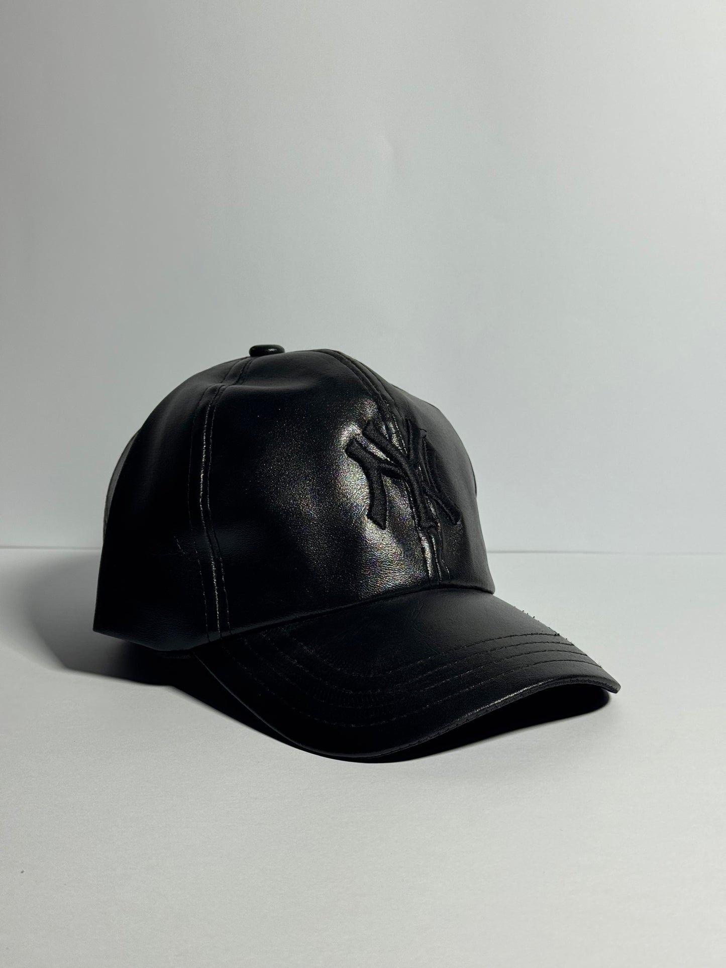 Classic Black Leather "NY" Cap