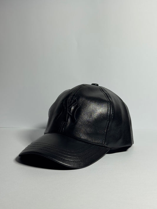 Classic Black Leather "NY" Cap