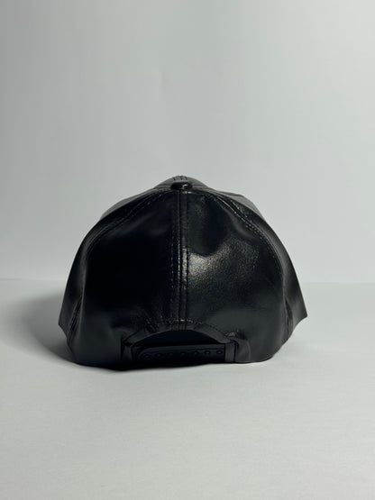 Classic Black Leather "NY" Cap