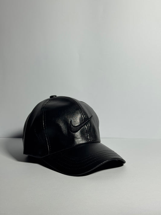 Classic Black Leather "Nike" Cap